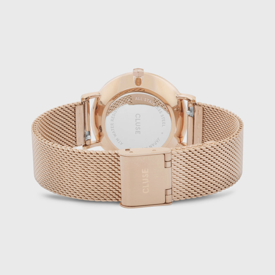 Minuit Mesh Watch And Grey Strap, Rose Gold Colour CG10208 - watch clasp and back