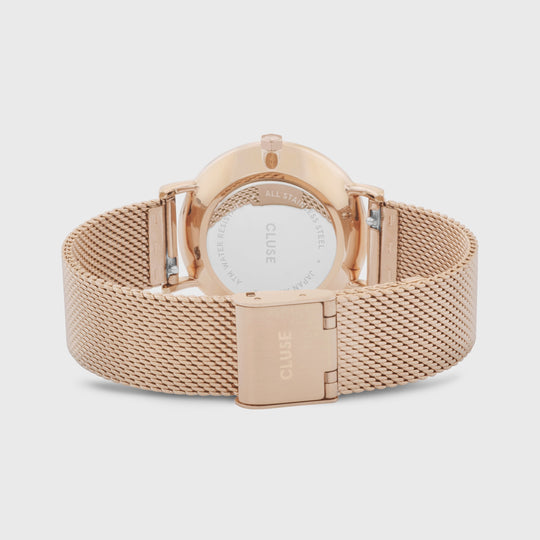Minuit Mesh Watch And Grey Strap, Rose Gold Colour CG10208 - watch clasp and back
