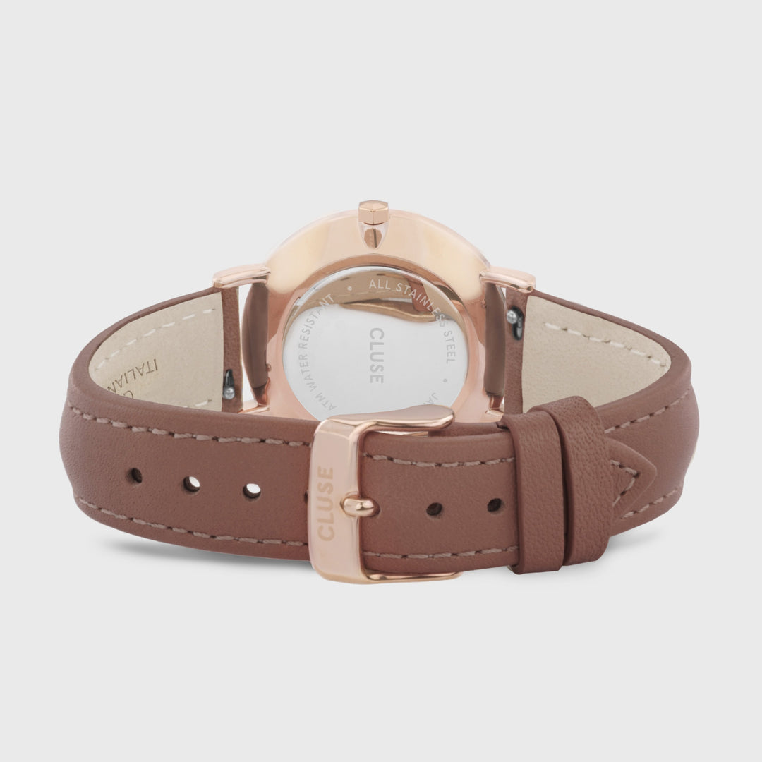 CLUSE Minuit Leather Rose Gold White/Caramel CW0101203018 - Watch clasp and back