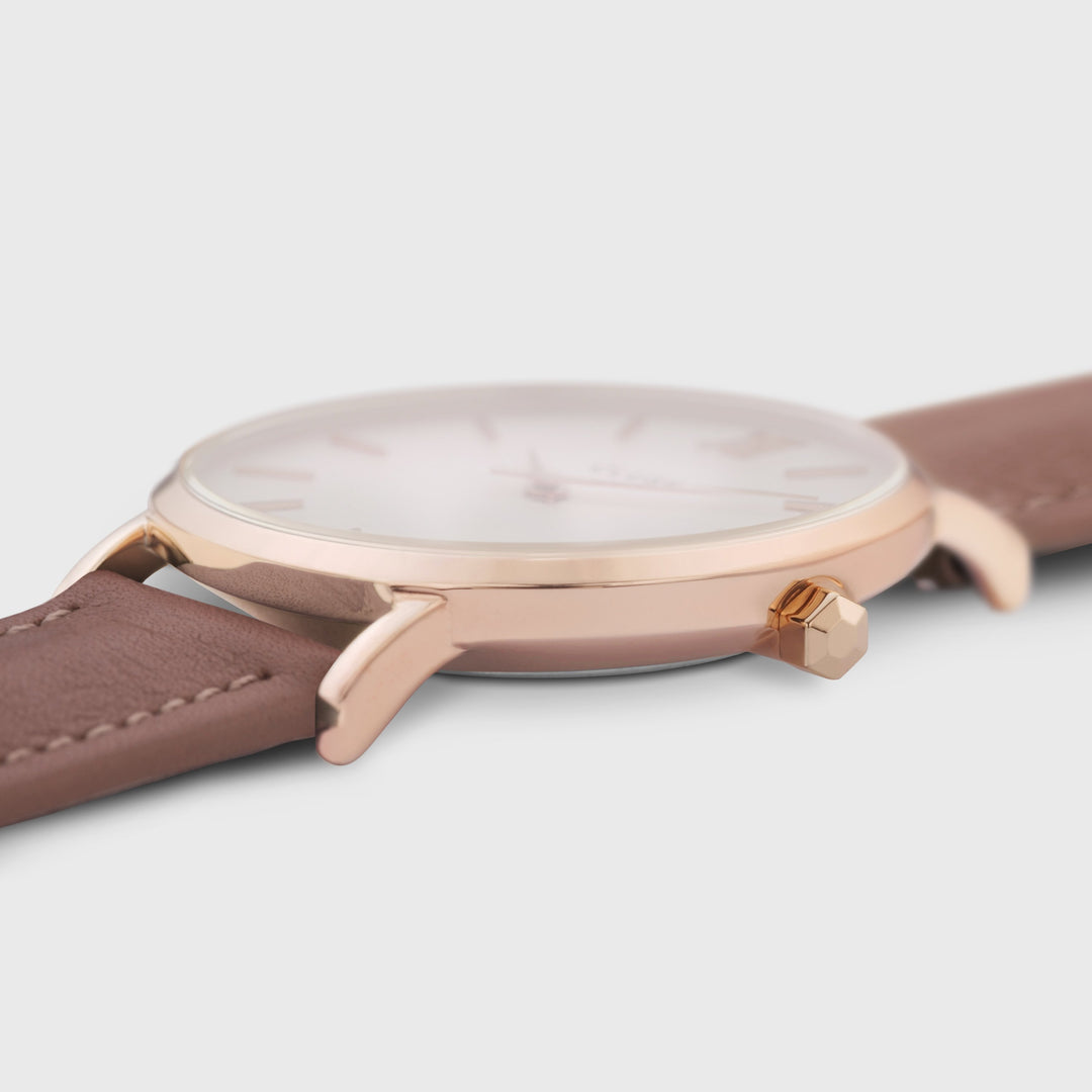 CLUSE Minuit Leather Rose Gold White/Caramel CW0101203018 - Watch case detail
