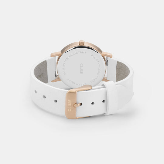 CLUSE La Roche Petite Leather Rose Gold White Marble/White white CW0101205005 - Watch clasp and back