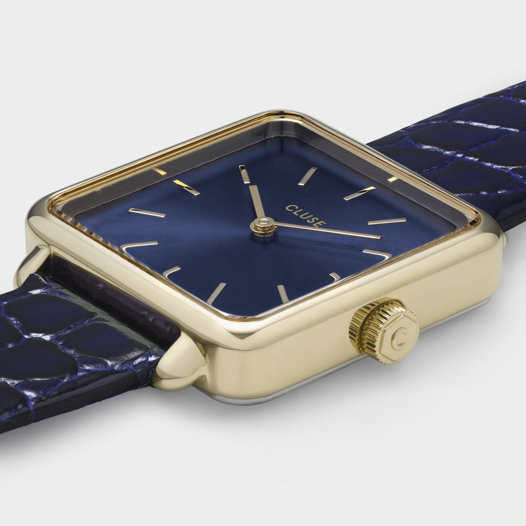 CLUSE La Tétragone Leather Gold Blue/Blue Alligator - Watch case detail