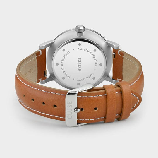 CLUSE Aravis leather silver blue/light brown CW0101501005 - Watch clasp and back