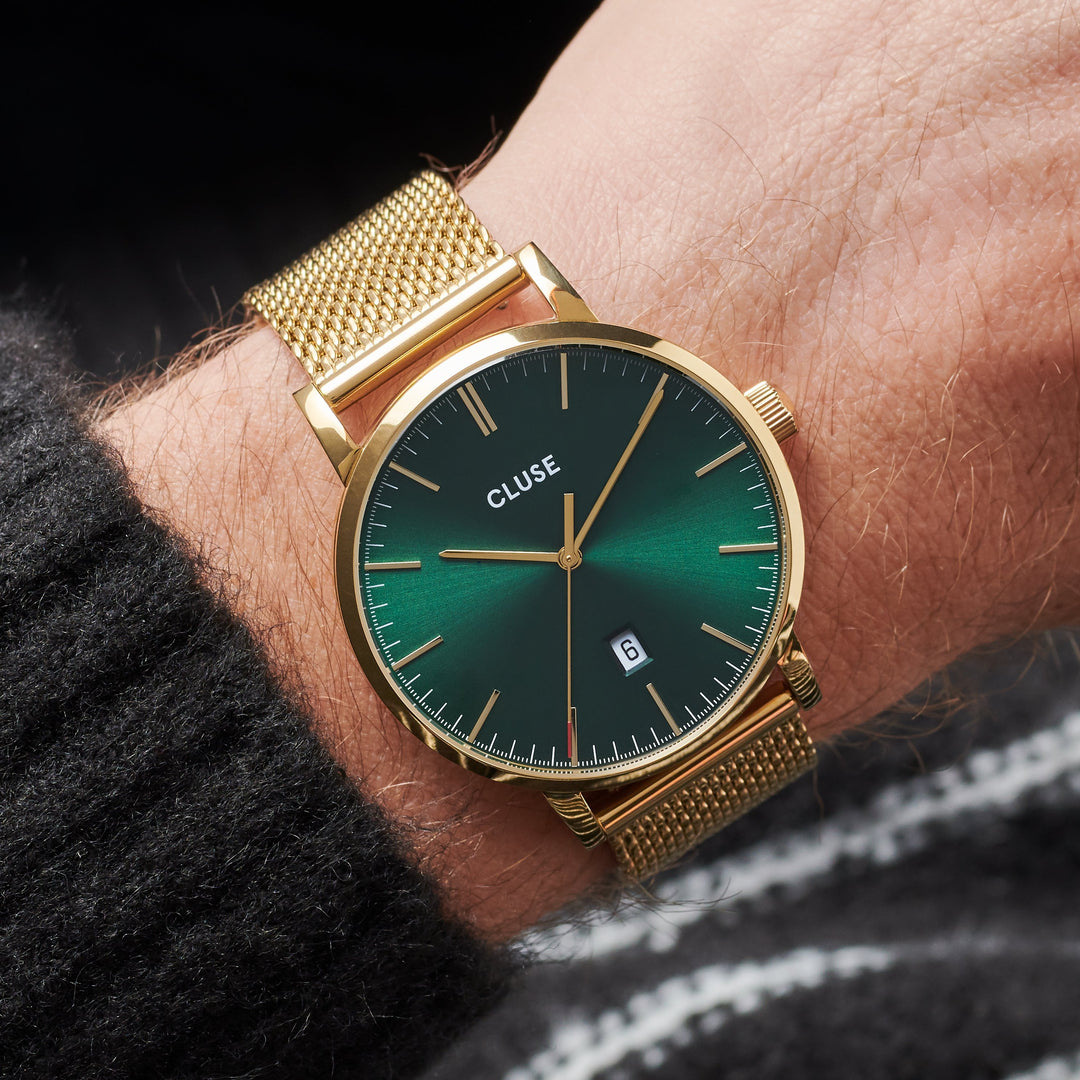 CLUSE Aravis mesh gold green/gold CW0101501006 - Watch on wrist