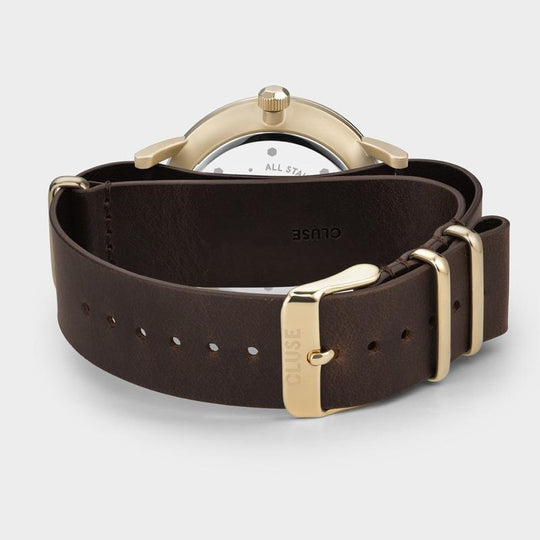 CLUSE Aravis nato leather gold white/dark brown CW0101501007 - Watch clasp and back