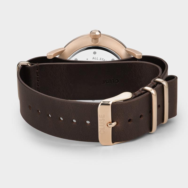 CLUSE Aravis nato leather rose gold dark blue/dark brown CW0101501009 - Watch clasp and back