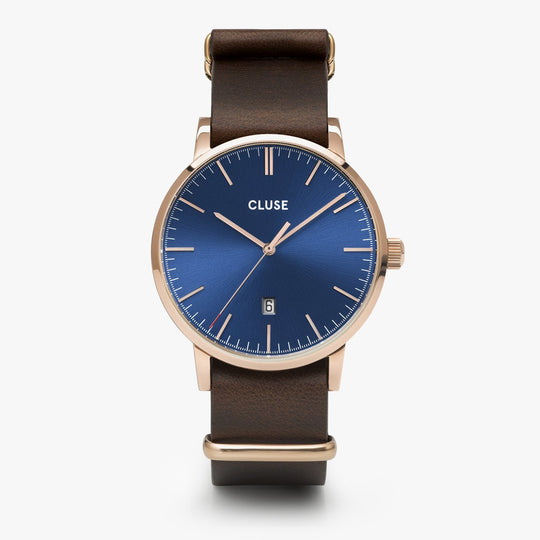 CLUSE Aravis nato leather rose gold dark blue/dark brown CW0101501009 - Watch