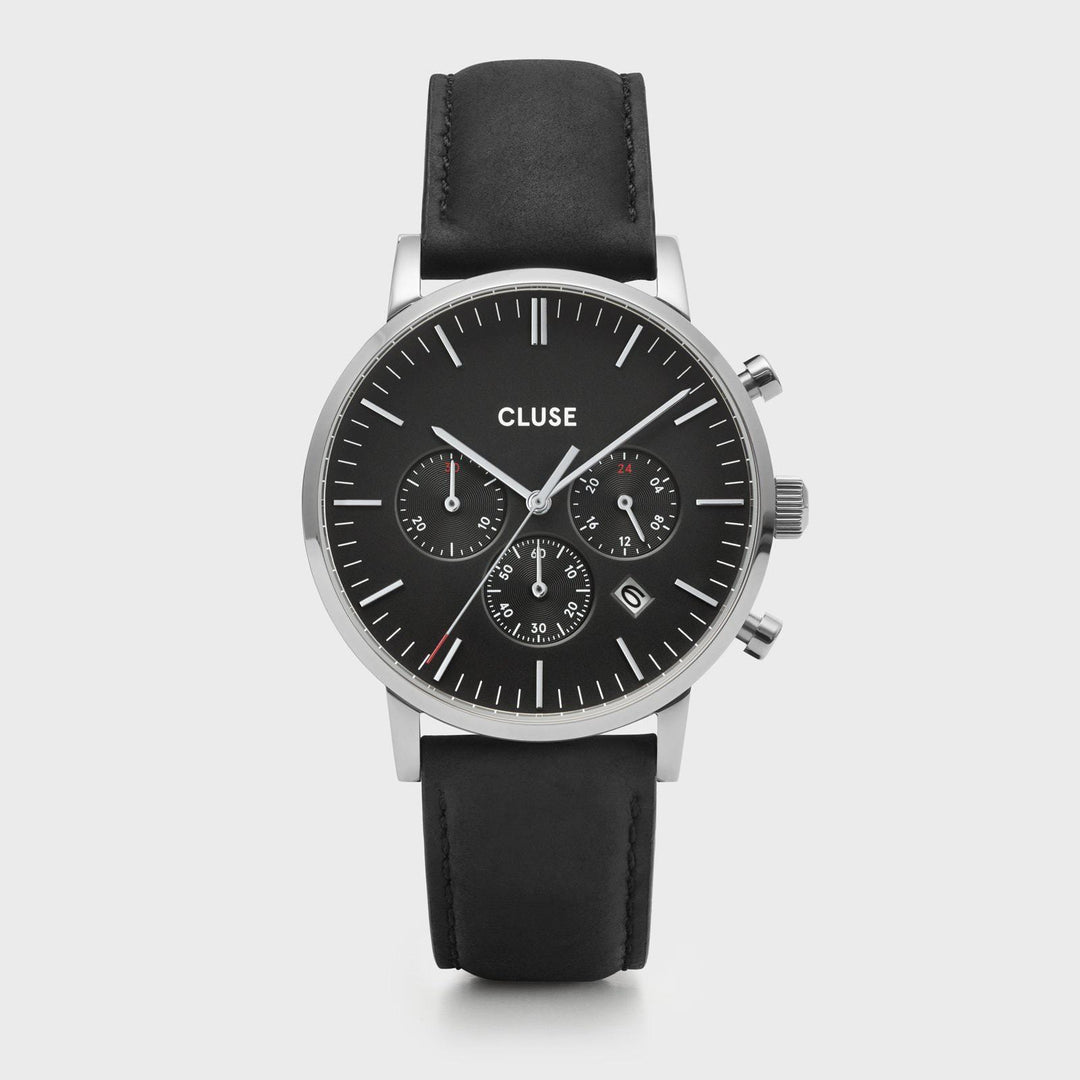 CLUSE Aravis chrono leather silver black/black CW0101502001 - Watch