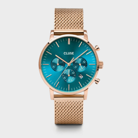 CLUSE Aravis chrono mesh rose gold ocean blue/rose gold CW0101502005 - Watch