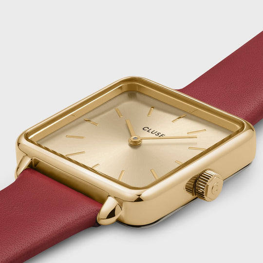 CLUSE La Tétragone Leather Red, Gold Colour CW10304 - Watch case detail