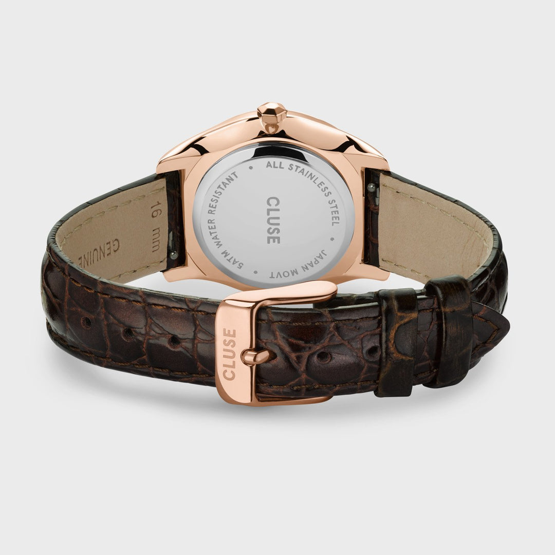 CLUSE Féroce Petite Leather Brown Alligator, Rose Gold Colour CW11210 - Watch clasp and back