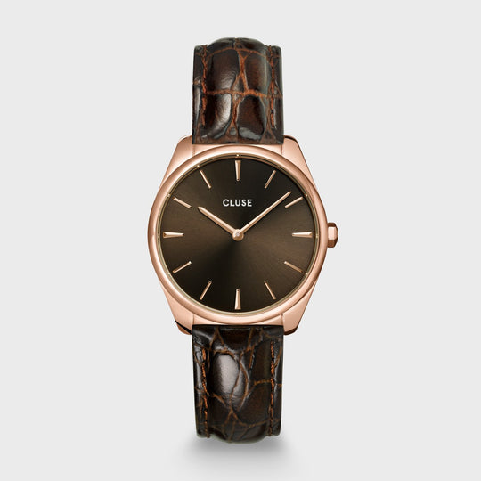 CLUSE Féroce Petite Leather Brown Alligator, Rose Gold Colour CW11210 - Watch