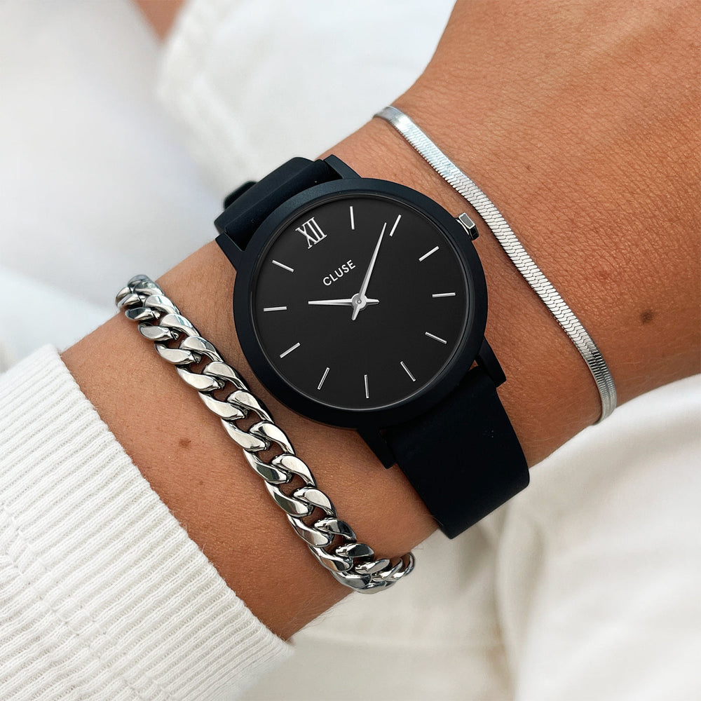 CLUSE Minuit Nylon Black, Silver Colour CW11601 - Watch on wrist
