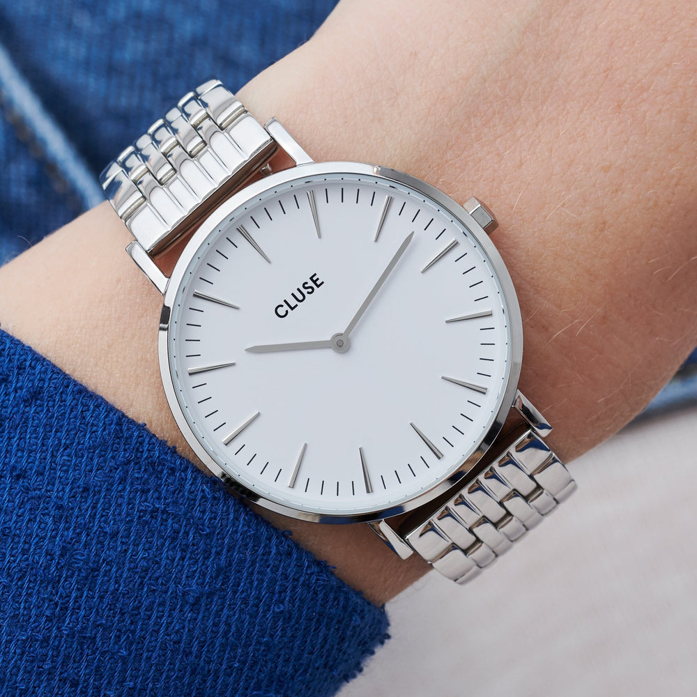 CLUSE La Bohème Multi-Link Silver White/Silver - Watch on wrist