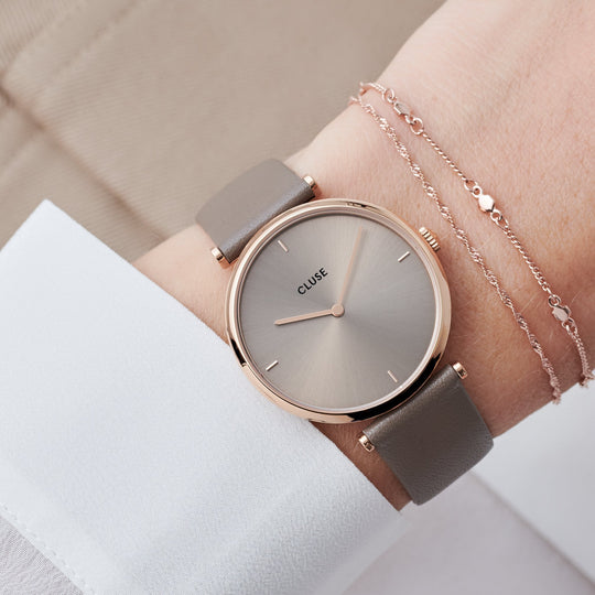 CLUSE Triomphe Leather Rose Gold Soft Taupe/Soft Taupe - Watch on wrist