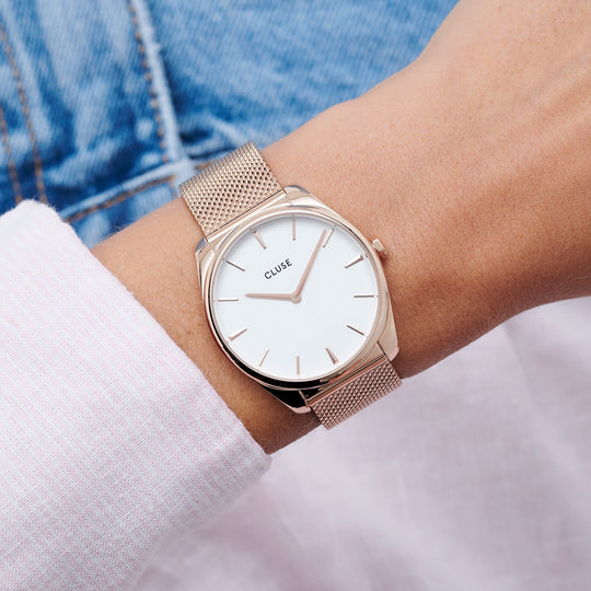 CLUSE Féroce Mesh, Rose Gold, White CW0101212002 - Watch on wrist