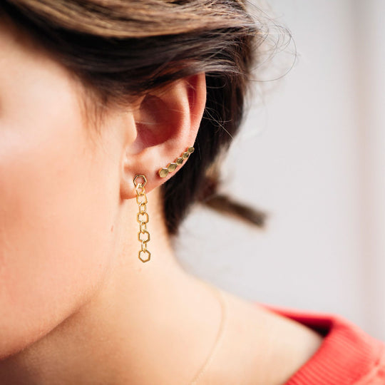CLUSE Essentielle Gold Hexagon Ear Climber Earrings CLJ51010 - earrings in ear
