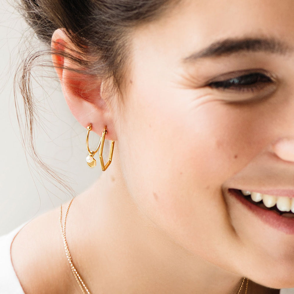 CLUSE Essentielle Gold Hexagonal Hoop Earrings CLJ51004 - earrings in ear