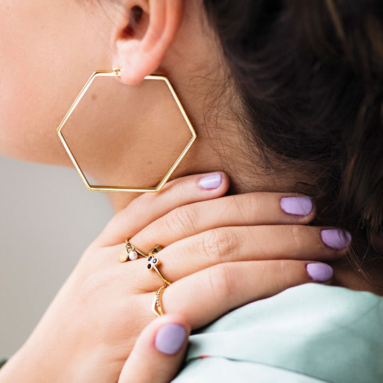 CLUSE Essentielle Gold Large Hexagonal Hoop Earrings CLJ51003 - earrings in ear