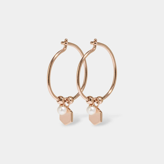 CLUSE Essentielle Rose Gold Hexagon and Pearl Charm Hoop Earrings CLJ50002 - earrings