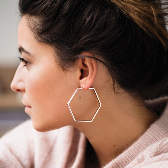 CLUSE Essentielle Rose Gold Large Hexagonal Hoop Earrings CLJ50003 - earrings in ear