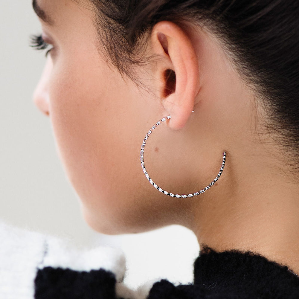 CLUSE Essentielle Silver All Hexagons Hoop Earrings CLJ52008 - earrings in ear