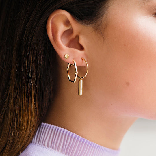 CLUSE Idylle Gold Marble Bar Hoop Earrings CLJ51001 - earrings in ear