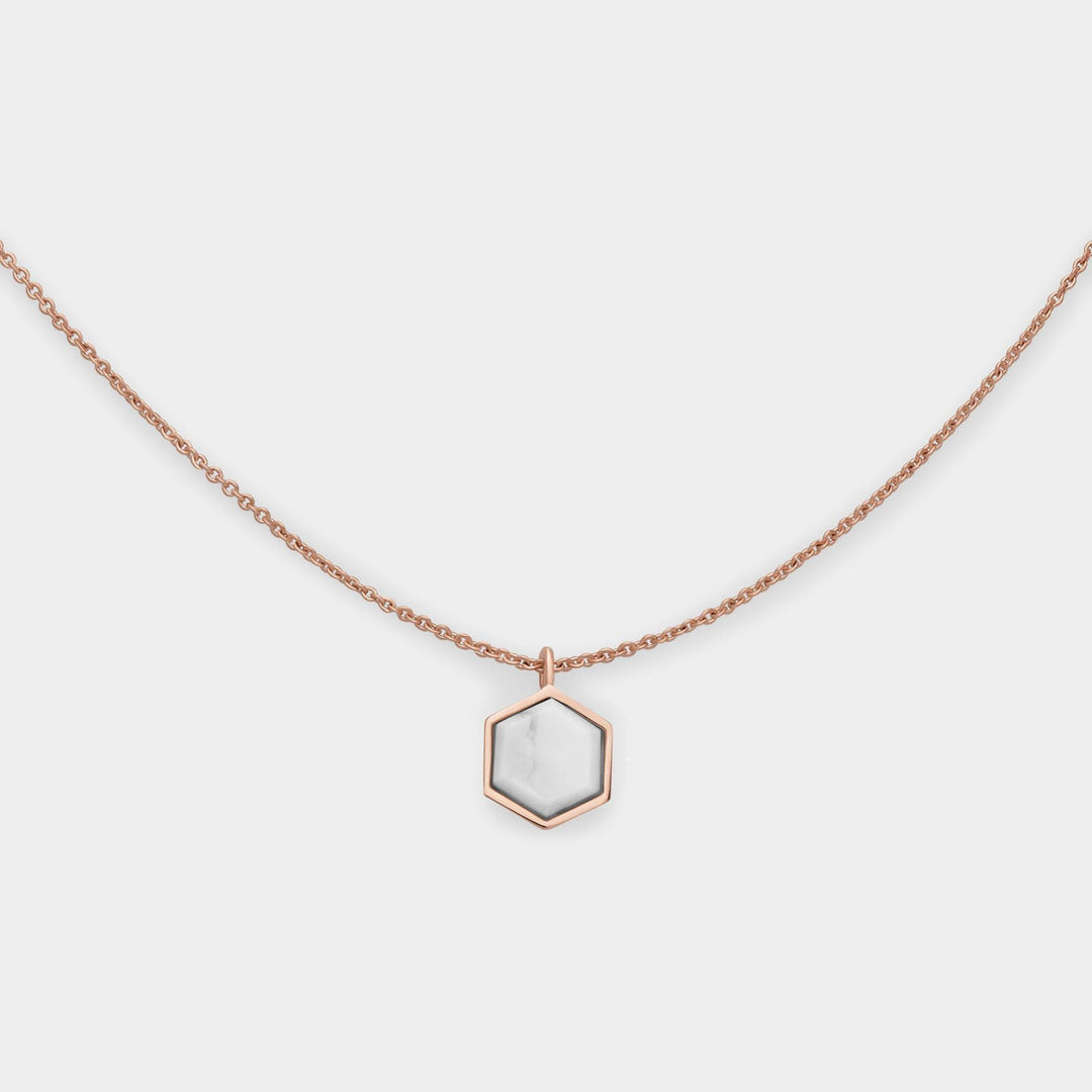 CLUSE Idylle Rose Gold Marble Hexagon Pendant Necklace CLJ20008 - necklace front detail