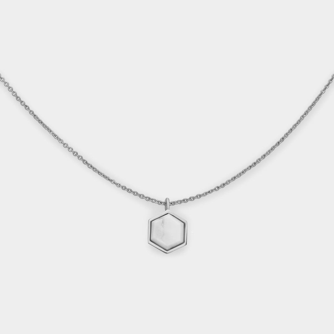CLUSE Idylle Silver Marble Hexagon Pendant Necklace CLJ22008 - necklace front detail