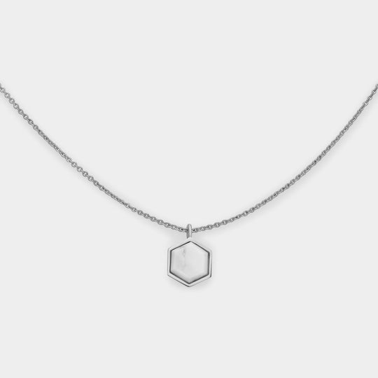CLUSE Idylle Silver Marble Hexagon Pendant Necklace CLJ22008 - necklace front detail