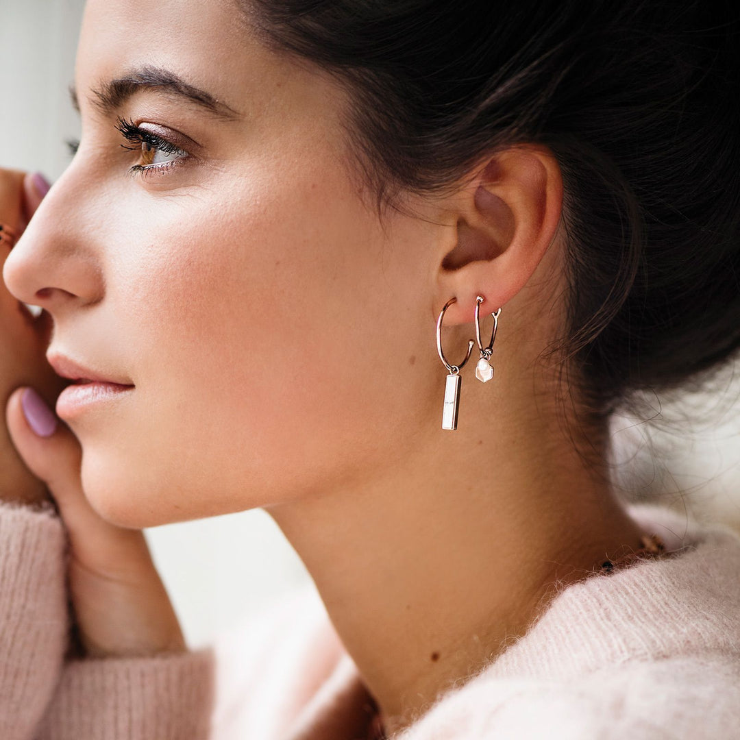 CLUSE Idylle Rose Gold Marble Bar Hoop Earrings CLJ50001 - earrings in ear
