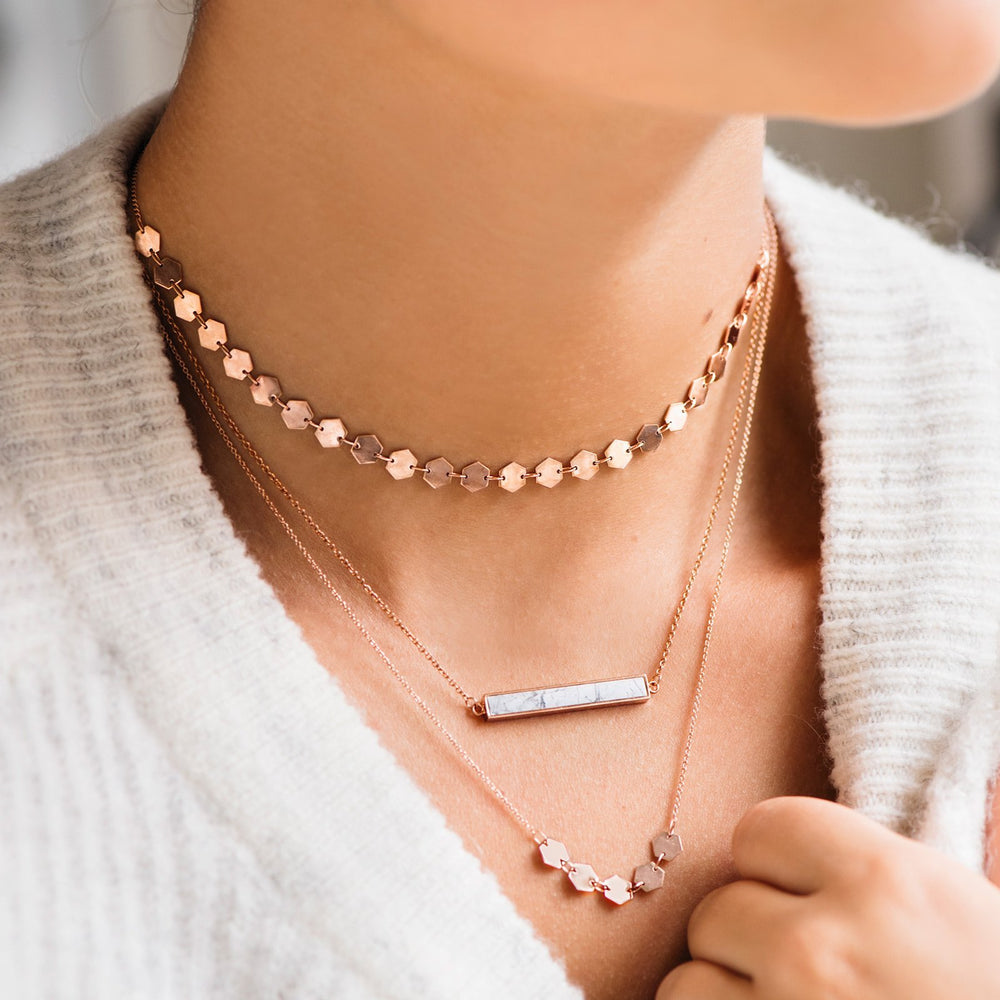 Idylle Rose Gold Marble Bar Necklace