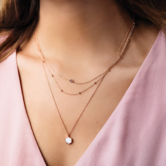 Idylle Necklace Marble Hexagon Rose Gold Plated
