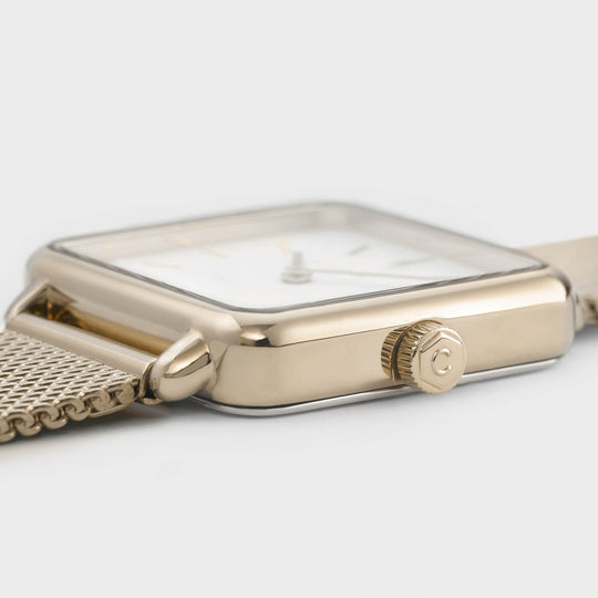 CLUSE La Tétragone Gold Mesh/White CL60002 - watch case detail