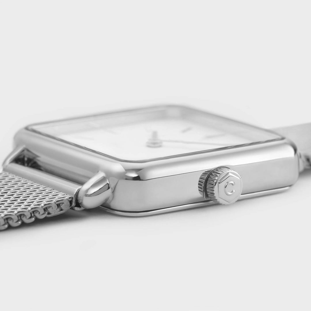 CLUSE La Tétragone Silver Mesh/White CL60001 - watch case detail