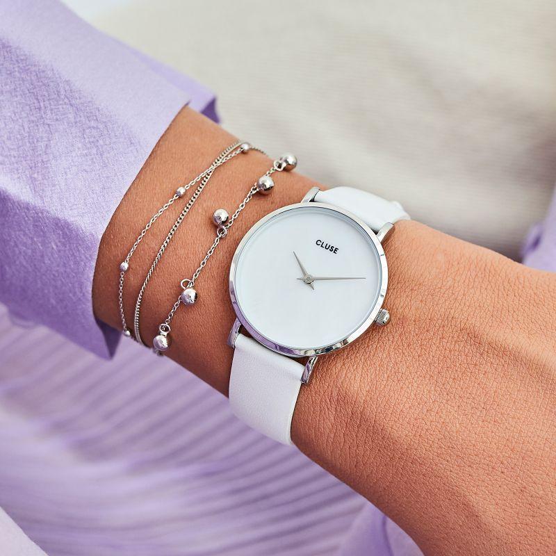 CLUSE Minuit La Perle Silver White Pearl/White CL30060 - watch on wrist