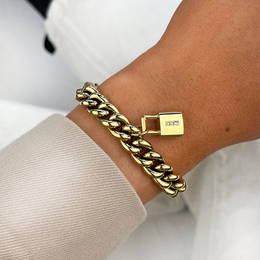 CLUSE Iris Mittenaere Chain Bracelet, Lock Charm, Gold Colour CB14001 - Bracelet on wrist