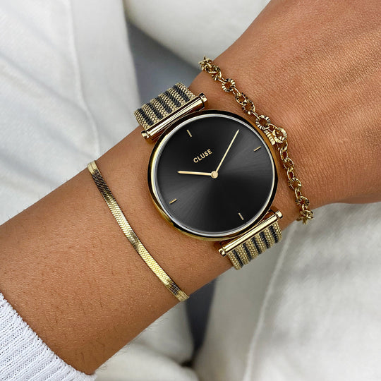 CLUSE Triomphe Mesh Gold/Black CW10403 - Watch on wrist